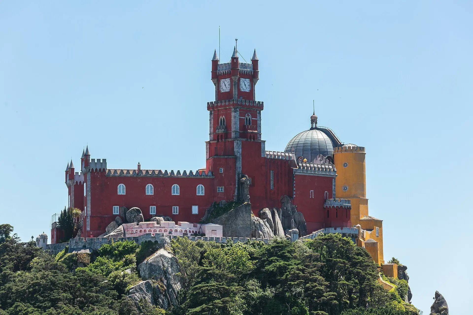 The Pena Palace on top of its forested hill above Sintra