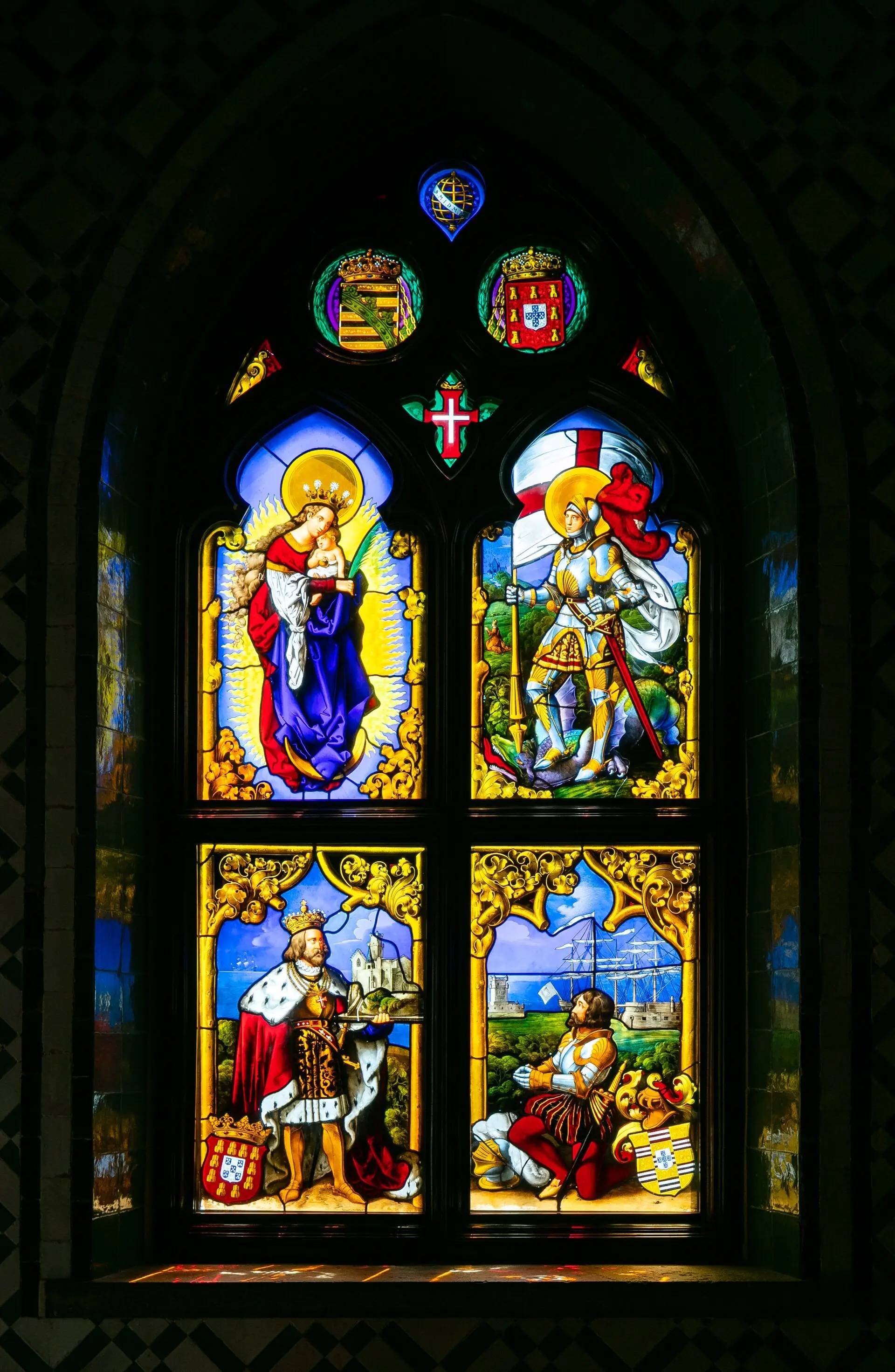 A stained-glass window inside the Pena Palace