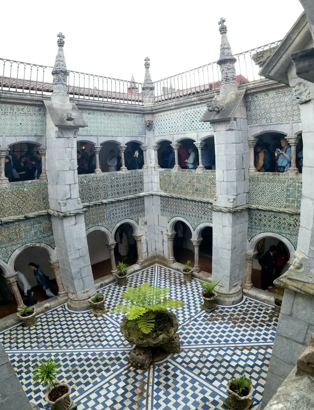 The tiled cloister inside the Pena Palace, seen from above